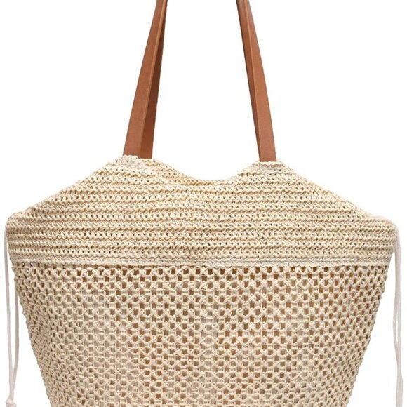 Straw Summer Beach Tote Bag for Women Woven Shoulder Handbag for Vacation 2025 - Picture 1 of 7